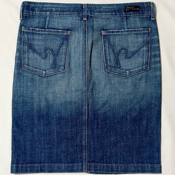 Citizens of Humanity Sophia Split Front Distressed Denim Knee Length Skirt - 6 - Picture 2 of 16